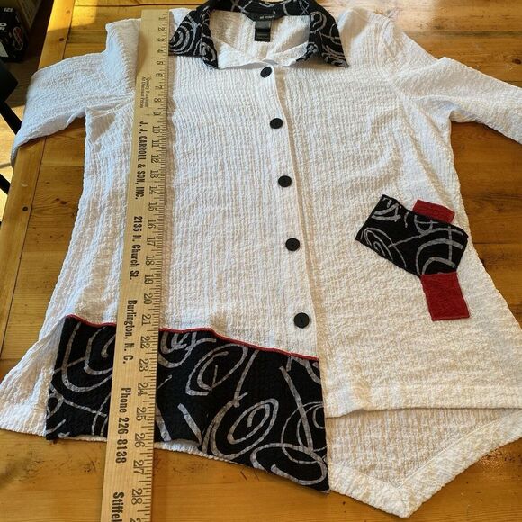 Ali Miles 3/4 Ruched Sleeve Button Up Crinkle Fabric Top Size Medium Lagenlook - Picture 9 of 9